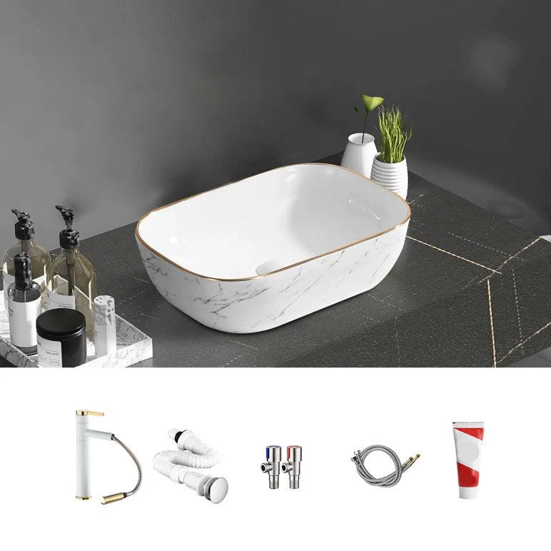 Contemporary Bathroom Sink Pop-Up Drain Porcelain Oval-Shape Vessel Bathroom Sink -Bathlova