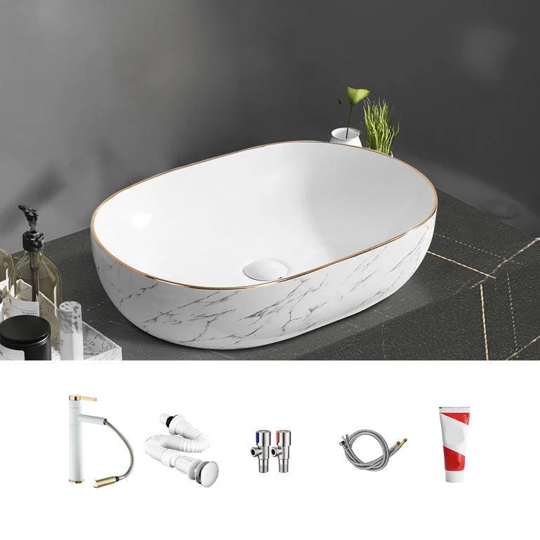 Contemporary Bathroom Sink Pop-Up Drain Porcelain Oval-Shape Vessel Bathroom Sink -Bathlova