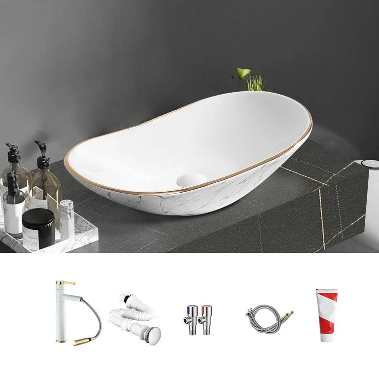 Contemporary Bathroom Sink Pop-Up Drain Porcelain Oval-Shape Vessel Bathroom Sink -Bathlova