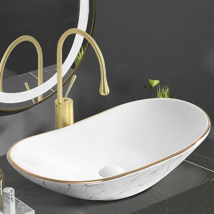 Contemporary Bathroom Sink Pop-Up Drain Porcelain Oval-Shape Vessel Bathroom Sink -Bathlova