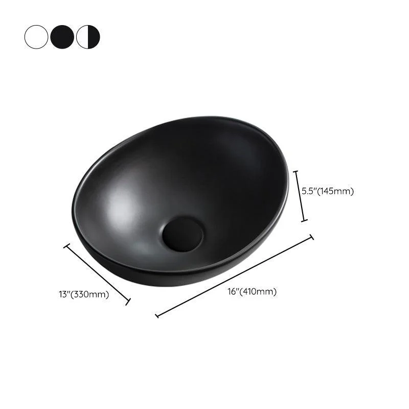 Contemporary Bathroom Sink Pop-Up Drain Porcelain Oval-Shape Vessel Lavatory Sink -Bathlova