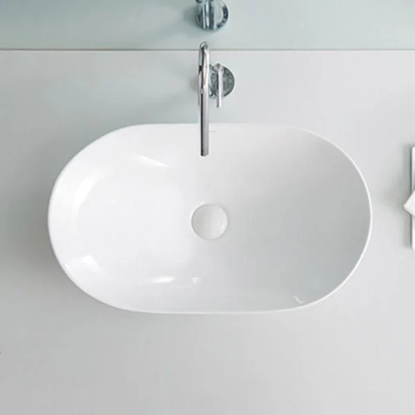 Contemporary Bathroom Sink Pop-Up Drain Porcelain Oval-Shape Vessel Lavatory Sink -Bathlova