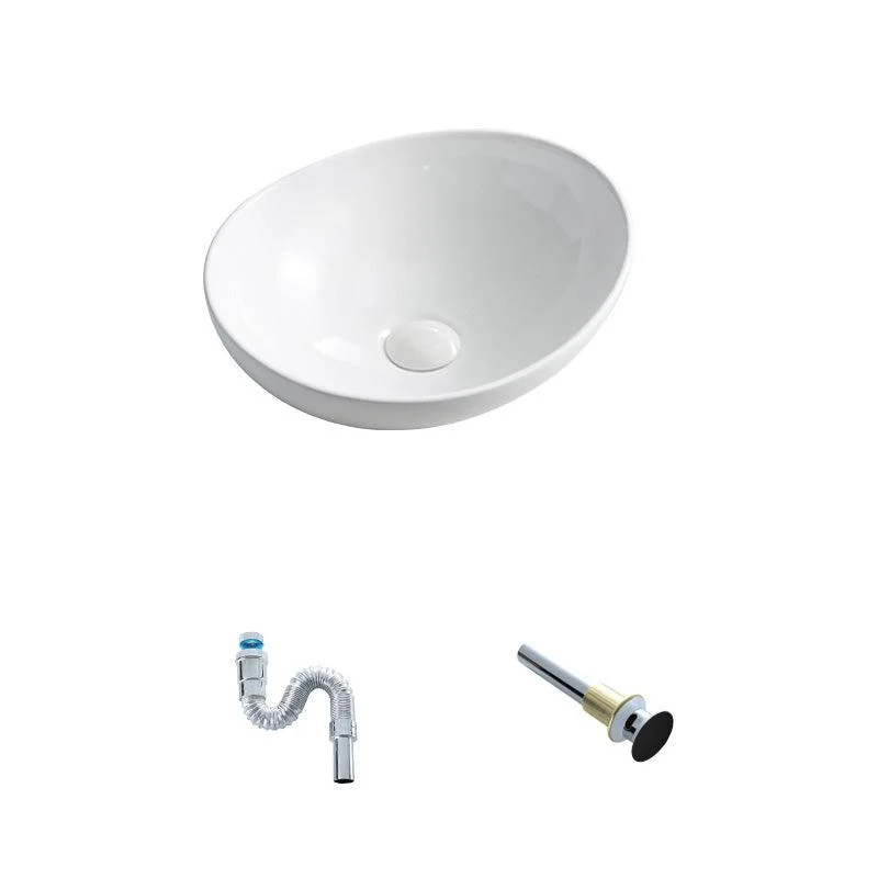 Contemporary Bathroom Sink Pop-Up Drain Porcelain Oval-Shape Vessel Lavatory Sink -Bathlova