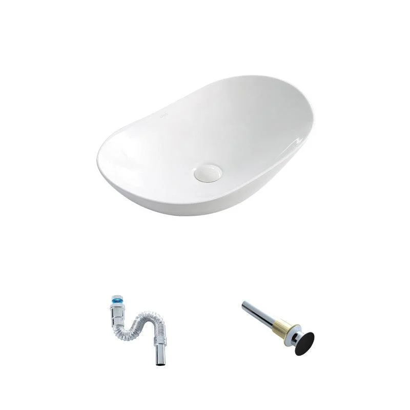 Contemporary Bathroom Sink Pop-Up Drain Porcelain Oval-Shape Vessel Lavatory Sink -Bathlova