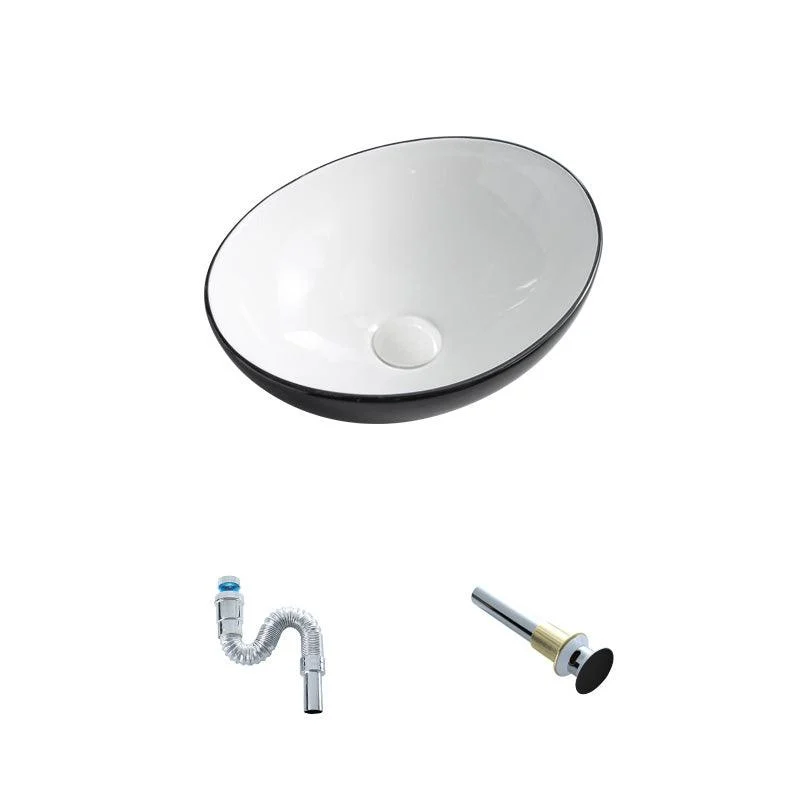 Contemporary Bathroom Sink Pop-Up Drain Porcelain Oval-Shape Vessel Lavatory Sink -Bathlova