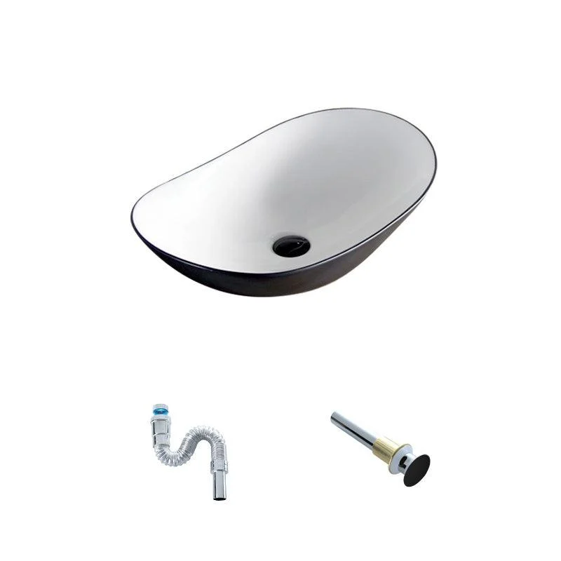 Contemporary Bathroom Sink Pop-Up Drain Porcelain Oval-Shape Vessel Lavatory Sink -Bathlova