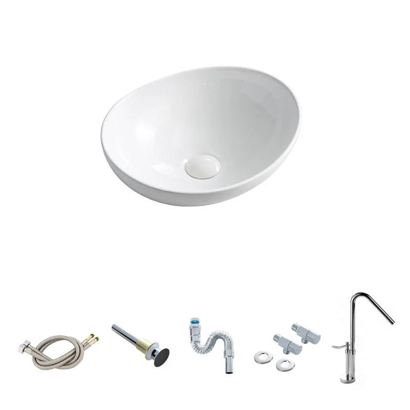 Contemporary Bathroom Sink Pop-Up Drain Porcelain Oval-Shape Vessel Lavatory Sink -Bathlova