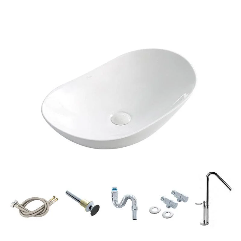 Contemporary Bathroom Sink Pop-Up Drain Porcelain Oval-Shape Vessel Lavatory Sink -Bathlova