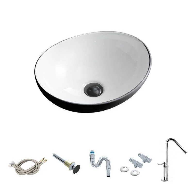 Contemporary Bathroom Sink Pop-Up Drain Porcelain Oval-Shape Vessel Lavatory Sink -Bathlova