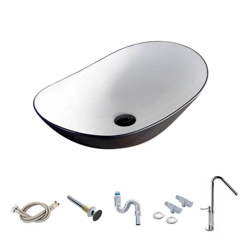 Contemporary Bathroom Sink Pop-Up Drain Porcelain Oval-Shape Vessel Lavatory Sink -Bathlova