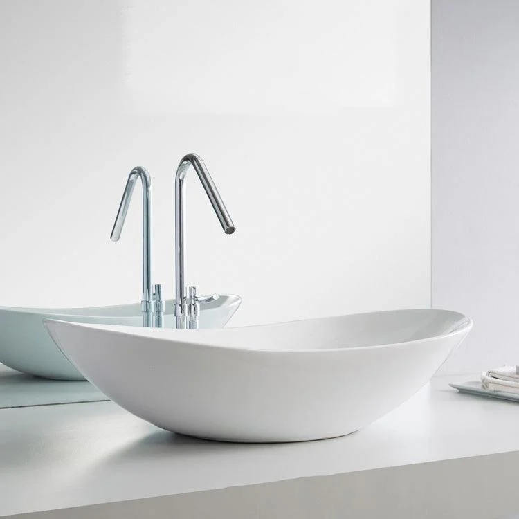 Contemporary Bathroom Sink Pop-Up Drain Porcelain Oval-Shape Vessel Lavatory Sink -Bathlova