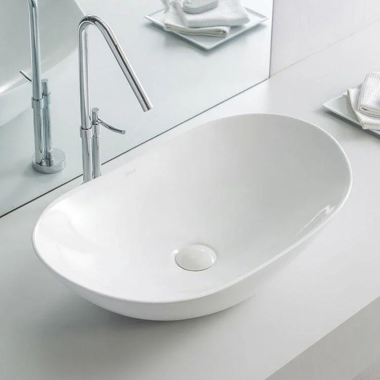 Contemporary Bathroom Sink Pop-Up Drain Porcelain Oval-Shape Vessel Lavatory Sink -Bathlova