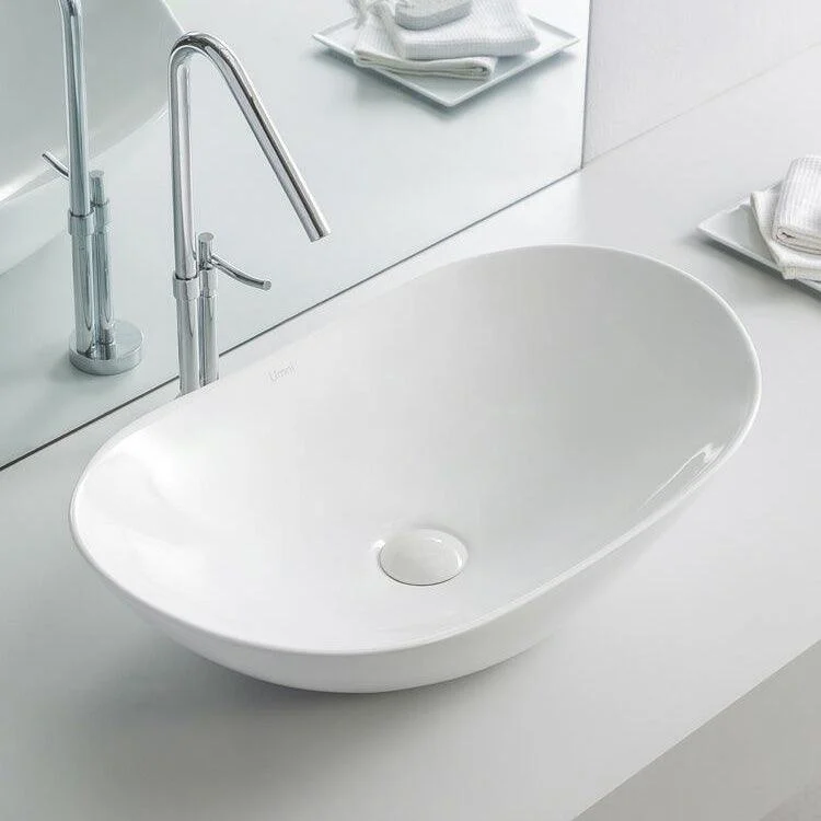 Contemporary Bathroom Sink Pop-Up Drain Porcelain Oval-Shape Vessel Lavatory Sink -Bathlova