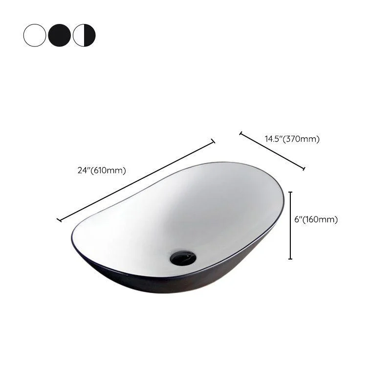 Contemporary Bathroom Sink Pop-Up Drain Porcelain Oval-Shape Vessel Lavatory Sink -Bathlova