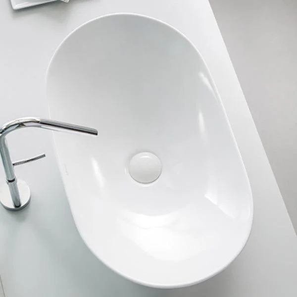 Contemporary Bathroom Sink Pop-Up Drain Porcelain Oval-Shape Vessel Lavatory Sink -Bathlova