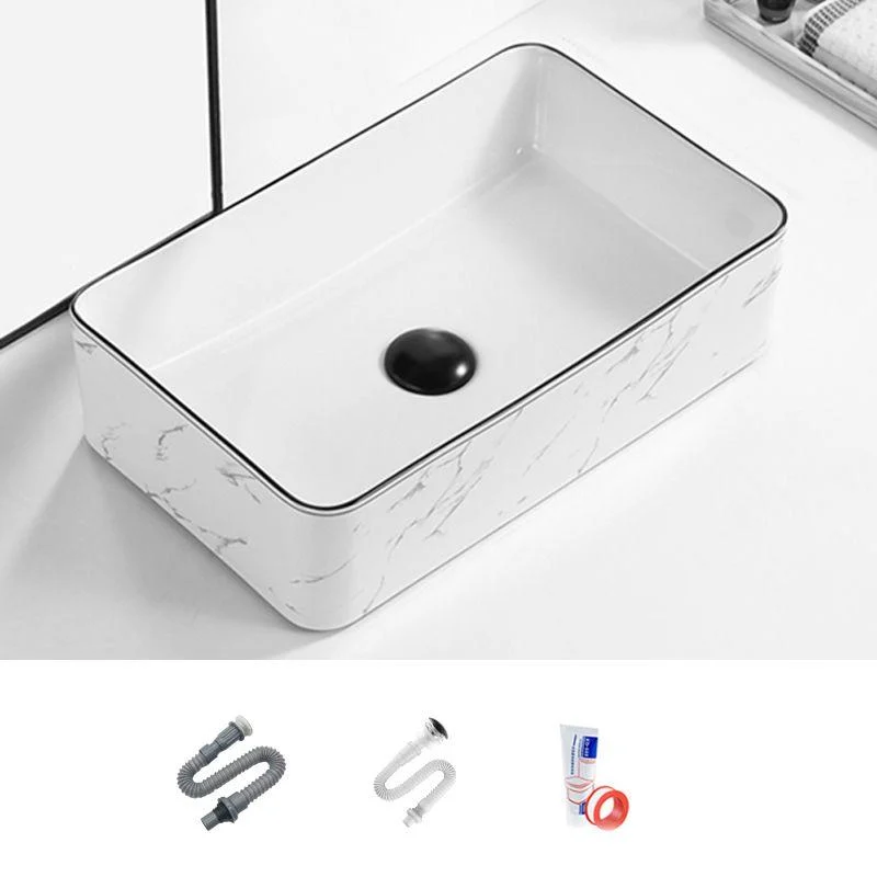 Contemporary Bathroom Sink Pop-Up Drain Porcelain Rectangular Vessel -Bathlova