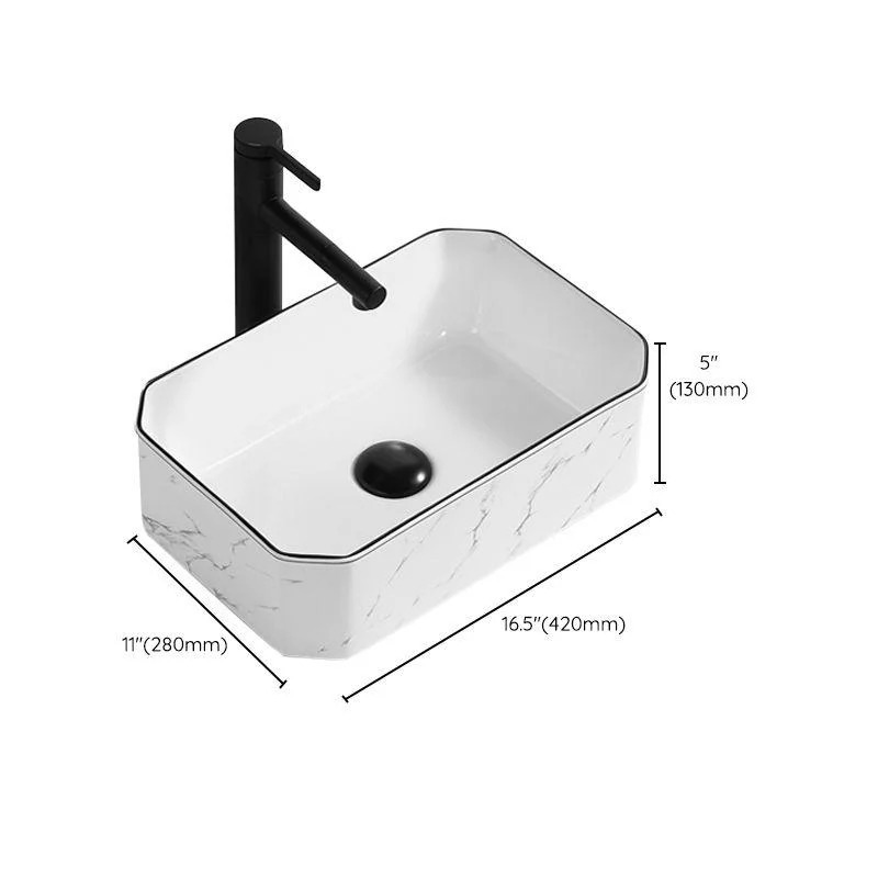 Contemporary Bathroom Sink Pop-Up Drain Porcelain Rectangular Vessel -Bathlova