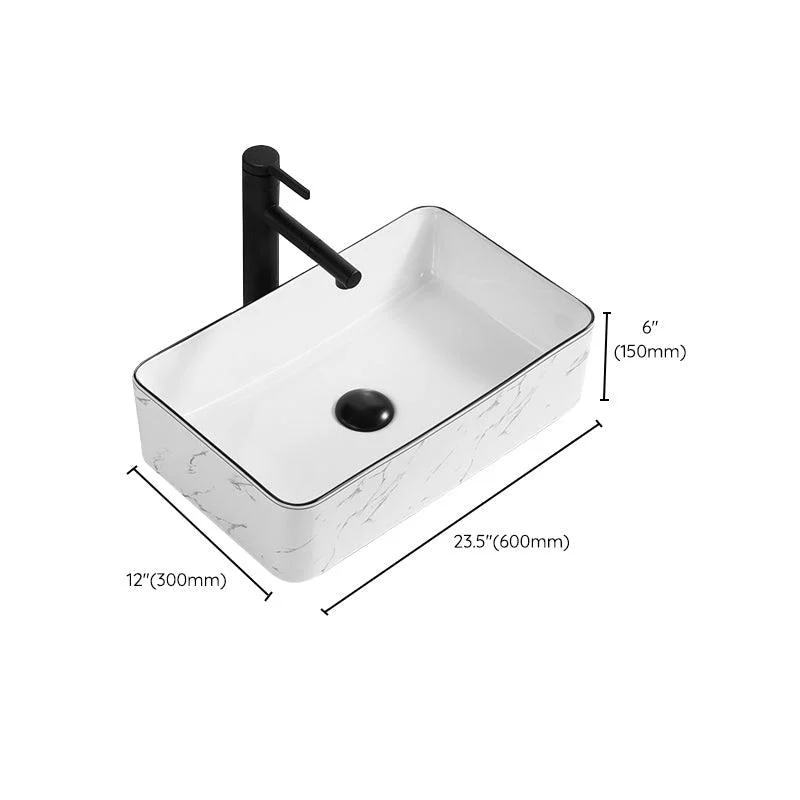 Contemporary Bathroom Sink Pop-Up Drain Porcelain Rectangular Vessel -Bathlova