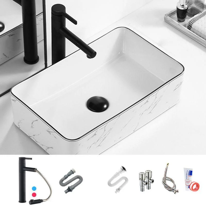 Contemporary Bathroom Sink Pop-Up Drain Porcelain Rectangular Vessel -Bathlova