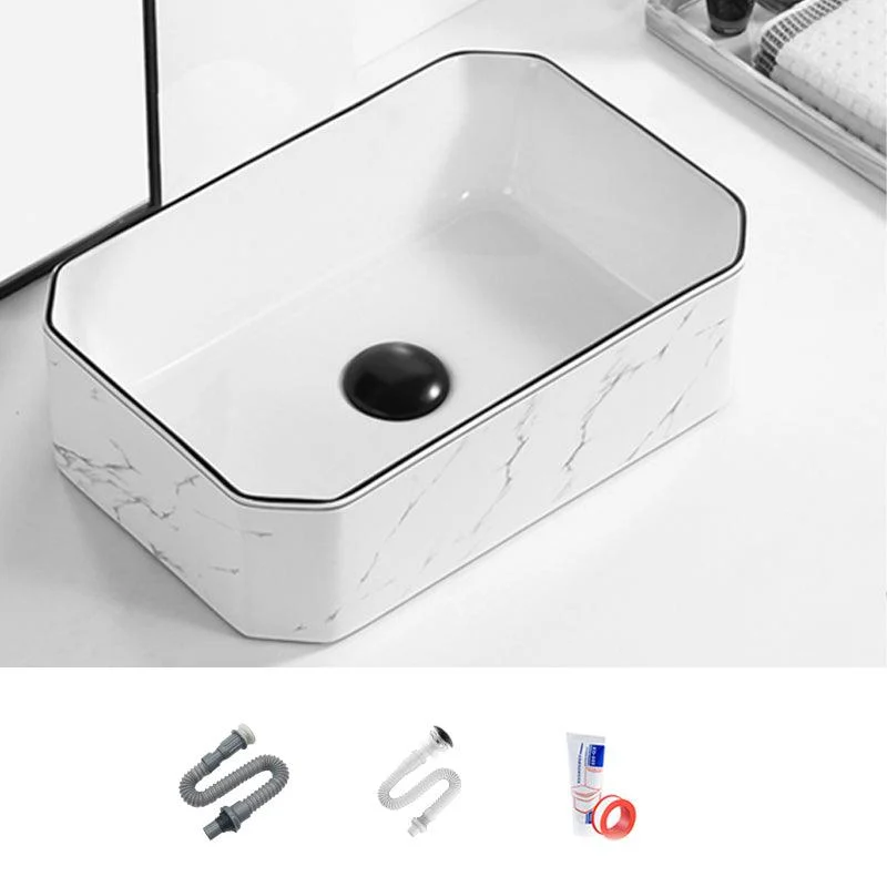 Contemporary Bathroom Sink Pop-Up Drain Porcelain Rectangular Vessel -Bathlova