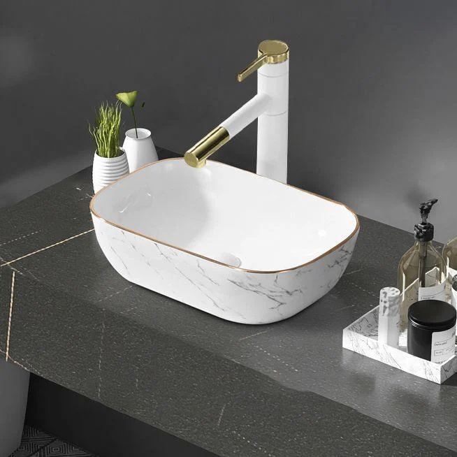 Contemporary Bathroom Sink Pop-Up Drain Porcelain Rectangular Vessel Bathroom Sink -Bathlova