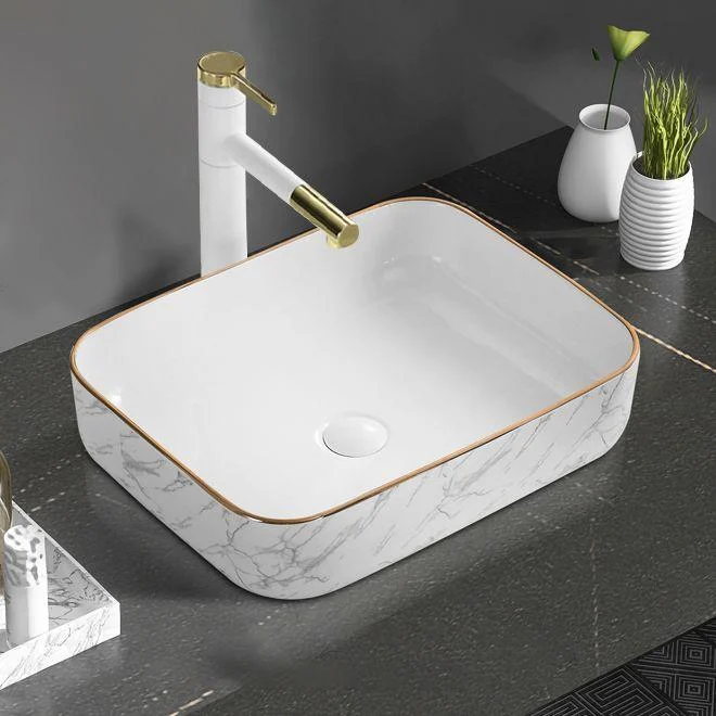 Contemporary Bathroom Sink Pop-Up Drain Porcelain Rectangular Vessel Bathroom Sink -Bathlova