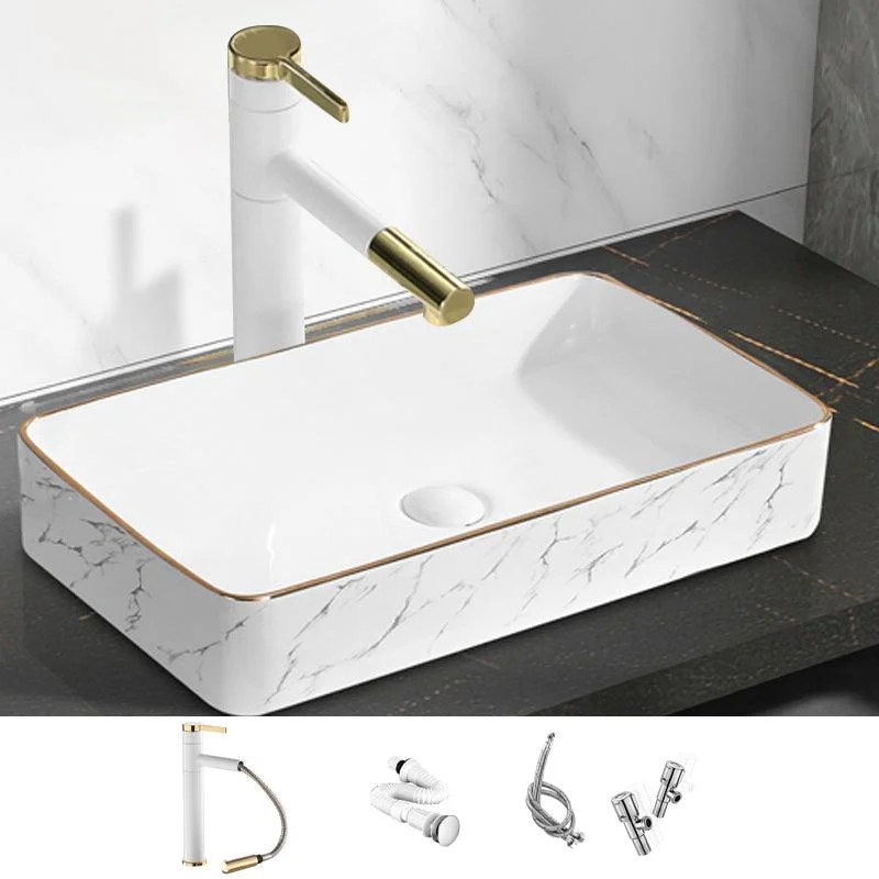 Contemporary Bathroom Sink Pop-Up Drain Porcelain Rectangular Vessel Bathroom Sink -Bathlova