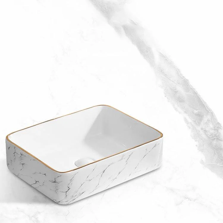 Contemporary Bathroom Sink Pop-Up Drain Porcelain Rectangular Vessel Bathroom Sink -Bathlova