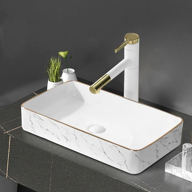 Contemporary Bathroom Sink Pop-Up Drain Porcelain Rectangular Vessel Bathroom Sink -Bathlova