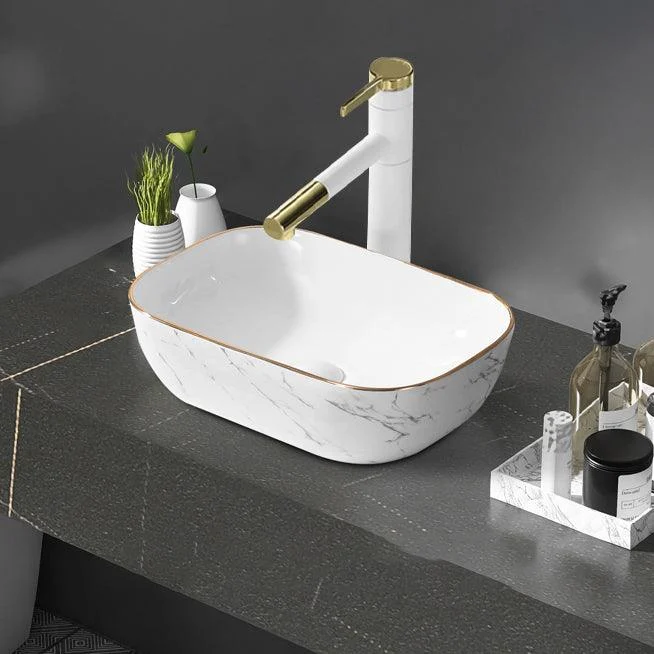 Contemporary Bathroom Sink Pop-Up Drain Porcelain Rectangular Vessel Bathroom Sink -Bathlova