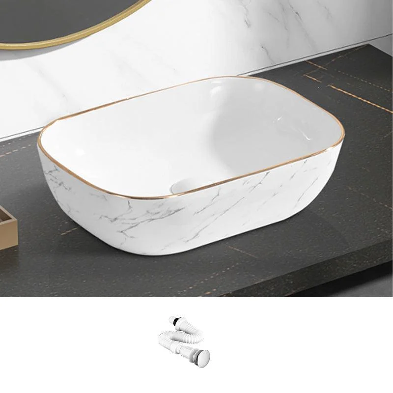 Contemporary Bathroom Sink Pop-Up Drain Porcelain Rectangular Vessel Bathroom Sink -Bathlova