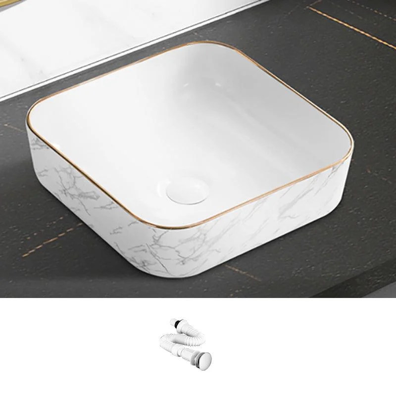 Contemporary Bathroom Sink Pop-Up Drain Porcelain Rectangular Vessel Bathroom Sink -Bathlova