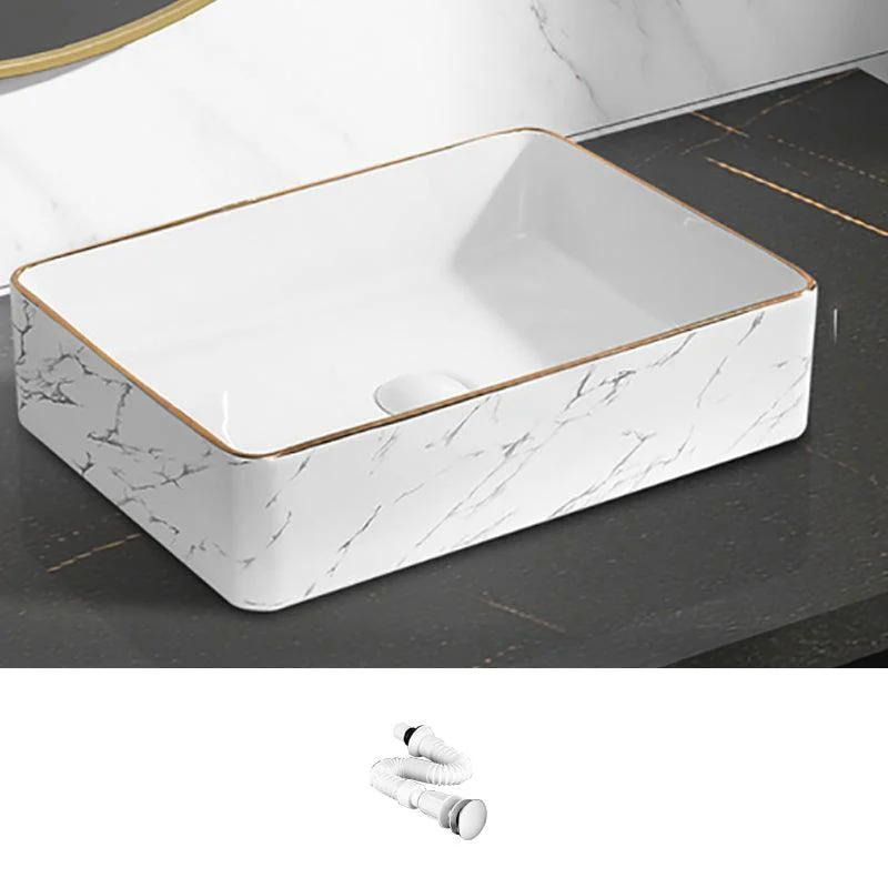 Contemporary Bathroom Sink Pop-Up Drain Porcelain Rectangular Vessel Bathroom Sink -Bathlova