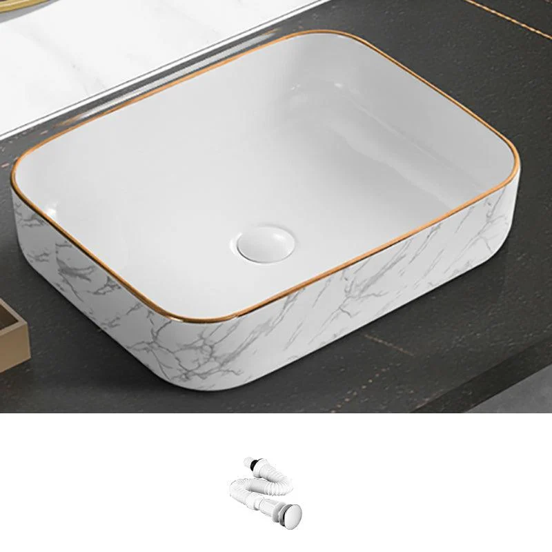 Contemporary Bathroom Sink Pop-Up Drain Porcelain Rectangular Vessel Bathroom Sink -Bathlova