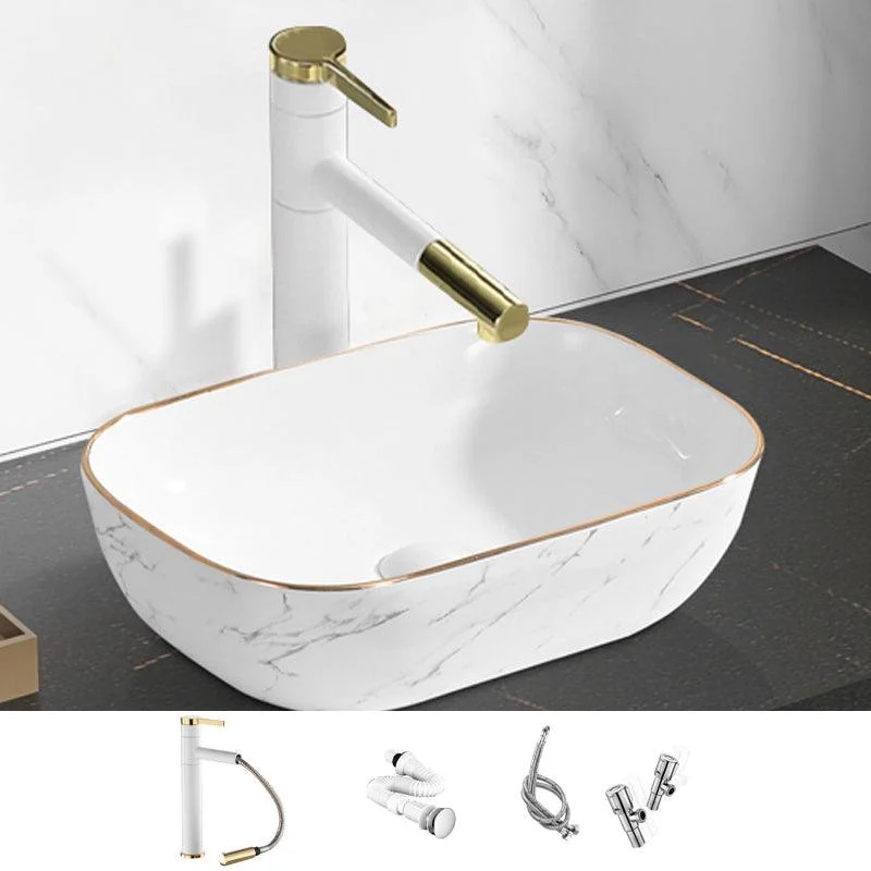 Contemporary Bathroom Sink Pop-Up Drain Porcelain Rectangular Vessel Bathroom Sink -Bathlova