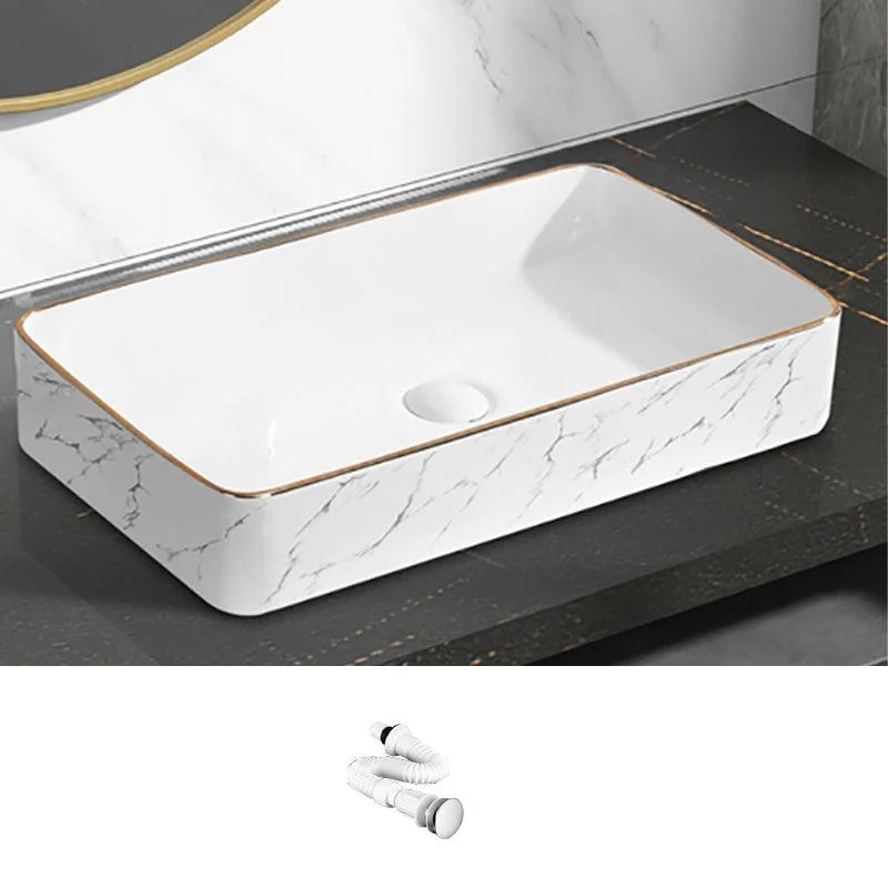 Contemporary Bathroom Sink Pop-Up Drain Porcelain Rectangular Vessel Bathroom Sink -Bathlova