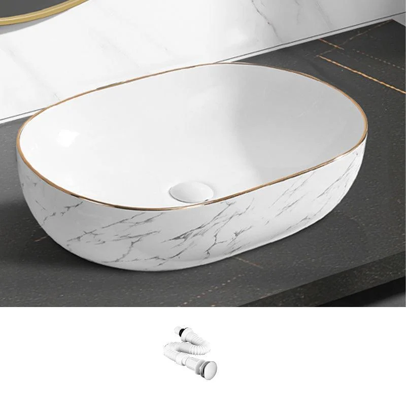 Contemporary Bathroom Sink Pop-Up Drain Porcelain Rectangular Vessel Bathroom Sink -Bathlova