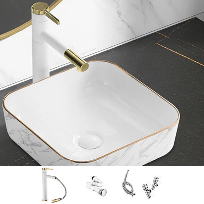 Contemporary Bathroom Sink Pop-Up Drain Porcelain Rectangular Vessel Bathroom Sink -Bathlova