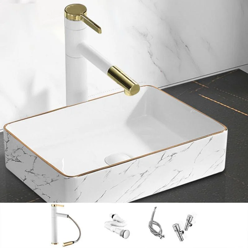 Contemporary Bathroom Sink Pop-Up Drain Porcelain Rectangular Vessel Bathroom Sink -Bathlova