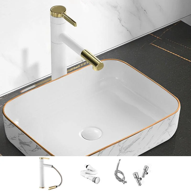 Contemporary Bathroom Sink Pop-Up Drain Porcelain Rectangular Vessel Bathroom Sink -Bathlova