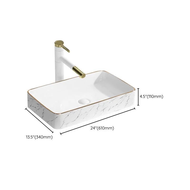 Contemporary Bathroom Sink Pop-Up Drain Porcelain Rectangular Vessel Bathroom Sink -Bathlova