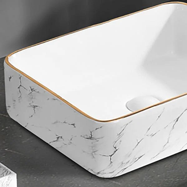 Contemporary Bathroom Sink Pop-Up Drain Porcelain Rectangular Vessel Bathroom Sink -Bathlova