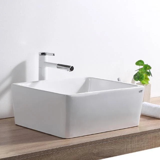 Contemporary Bathroom Sink Pop-Up Drain Porcelain Rectangular Vessel Lavatory Sink -Bathlova