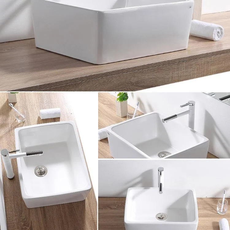 Contemporary Bathroom Sink Pop-Up Drain Porcelain Rectangular Vessel Lavatory Sink -Bathlova