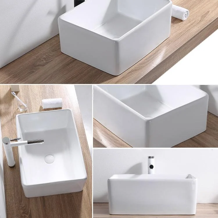 Contemporary Bathroom Sink Pop-Up Drain Porcelain Rectangular Vessel Lavatory Sink -Bathlova