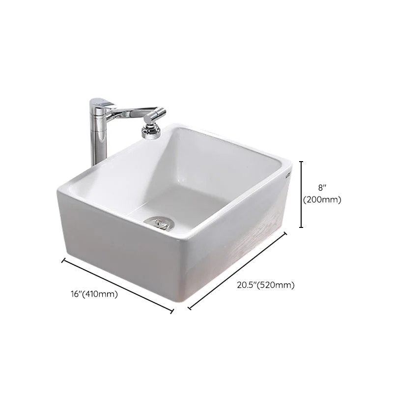 Contemporary Bathroom Sink Pop-Up Drain Porcelain Rectangular Vessel Lavatory Sink -Bathlova