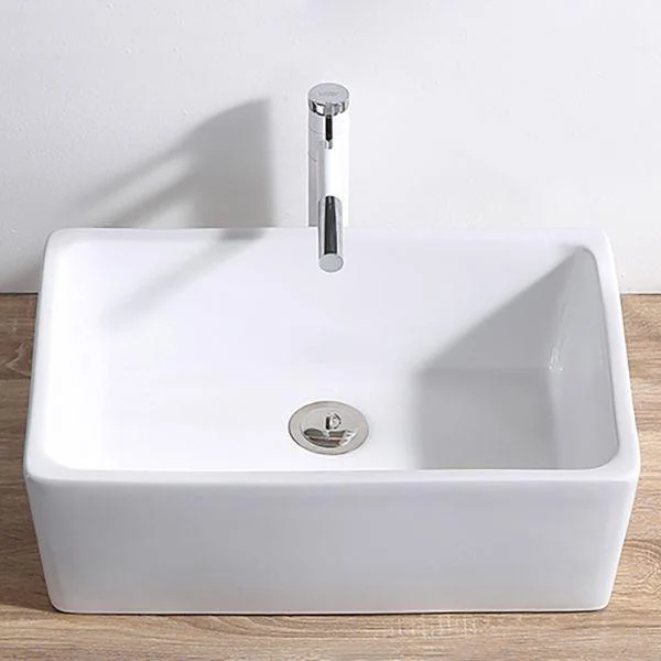 Contemporary Bathroom Sink Pop-Up Drain Porcelain Rectangular Vessel Lavatory Sink -Bathlova