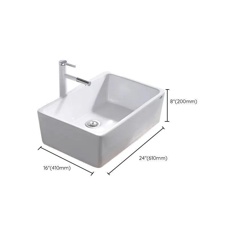 Contemporary Bathroom Sink Pop-Up Drain Porcelain Rectangular Vessel Lavatory Sink -Bathlova