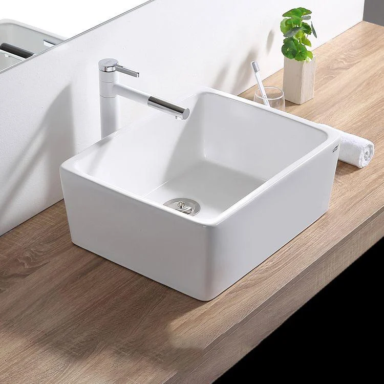 Contemporary Bathroom Sink Pop-Up Drain Porcelain Rectangular Vessel Lavatory Sink -Bathlova