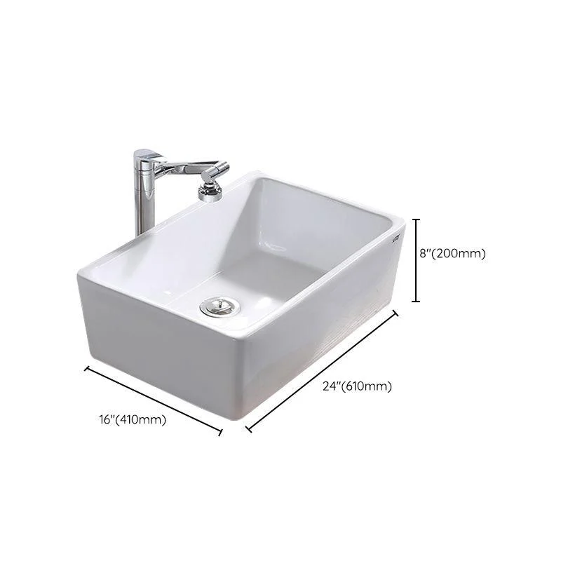 Contemporary Bathroom Sink Pop-Up Drain Porcelain Rectangular Vessel Lavatory Sink -Bathlova